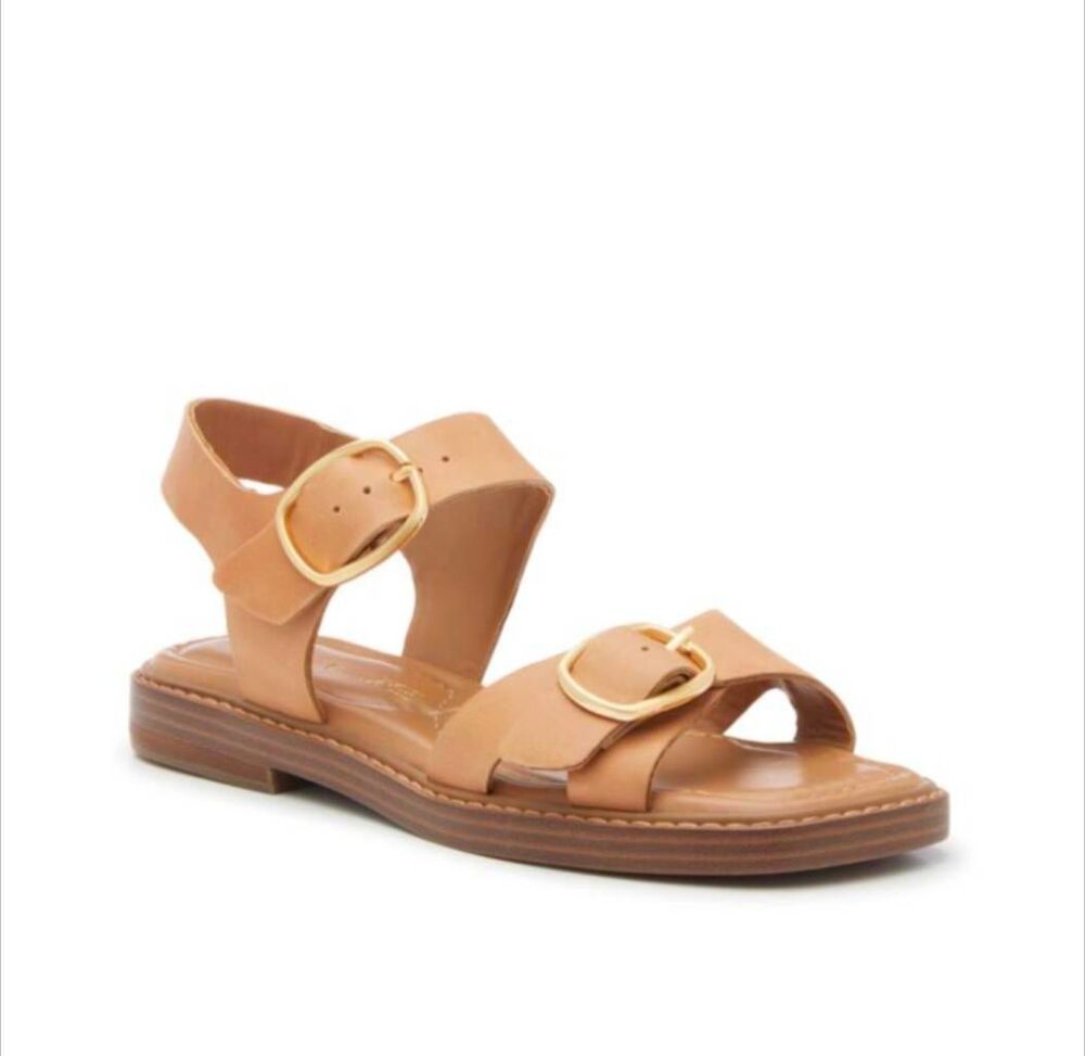 Crown Vintage Irenna Tan leather gold buckle sandals womens 8.5